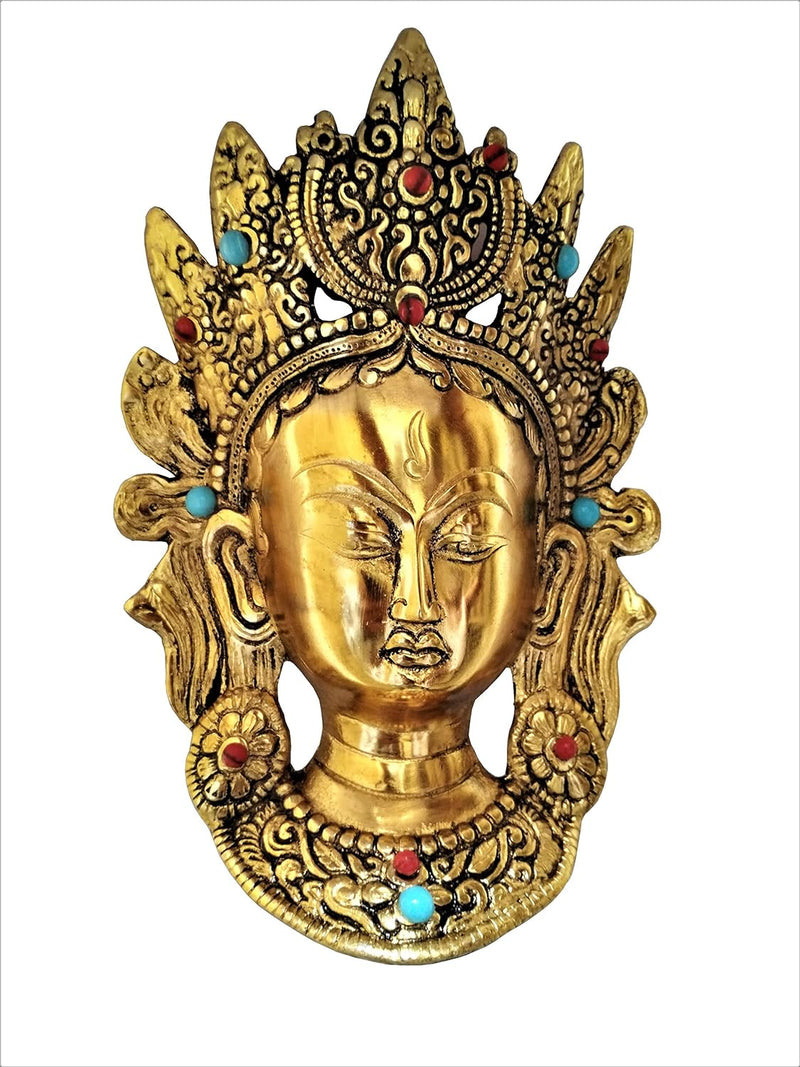 Purpledip Metal Face Mask Goddess Tara: Buddhist Goddess Wall Plaque (11548)