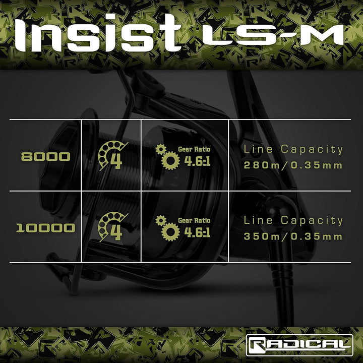 Radical Profigerät Insist LS-M 10000 Karpfenrolle mit edlem Holzgriff Angelrolle zum Karpfenangeln a