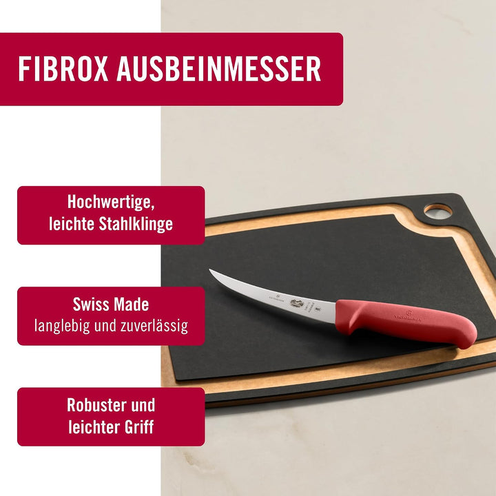 Victorinox Fibrox Ausbeinmesser, Scharfes Küchenmesser für Fleisch und Fisch, 12 cm, Gebogene Klinge