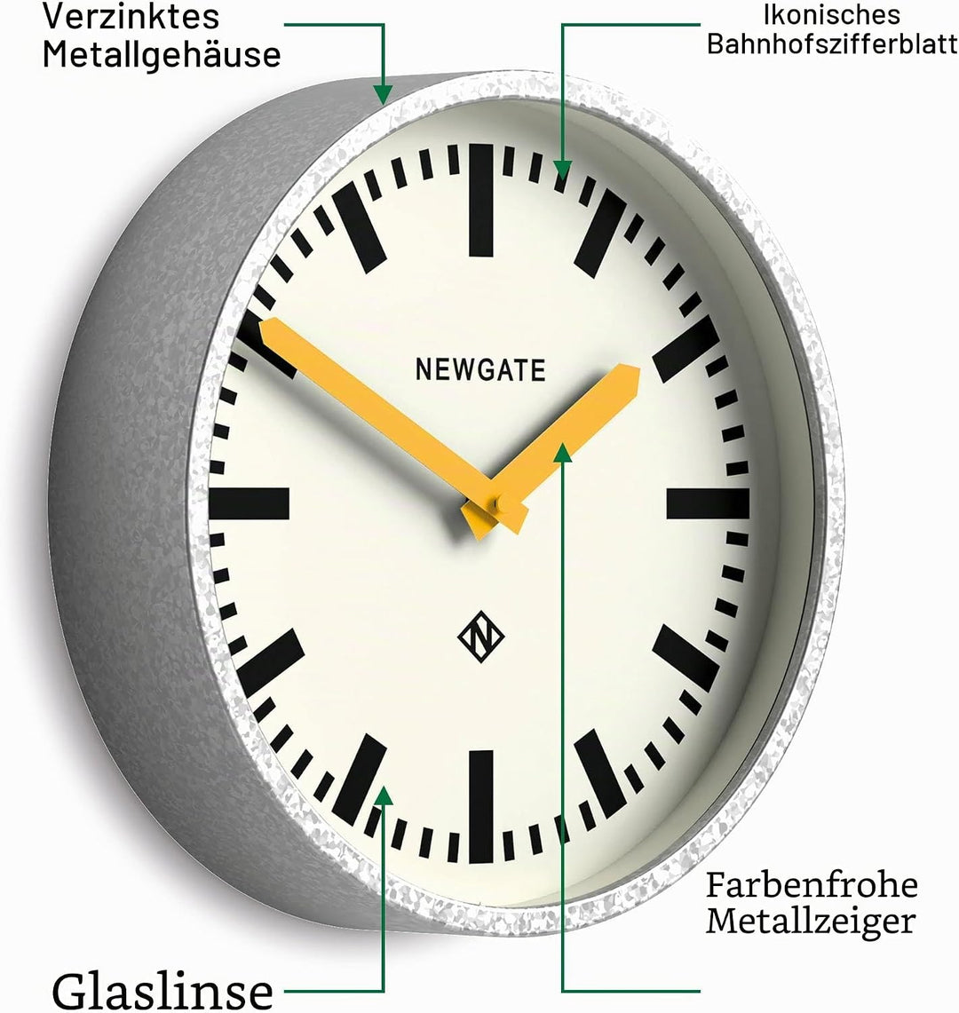 NEWGATE® Luggage Wanduhr | Retro-inspirierte Moderne Bahnhofsuhr | 30 cm | Tiefes, verzinktes Metall