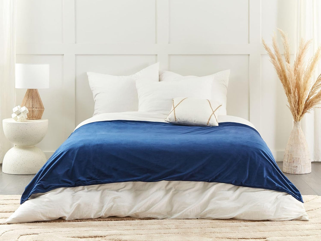 Beliani Bezug für Gewichtsdecken Minky-Stoff 135 x 200 cm Marine blau flauschig Rhea