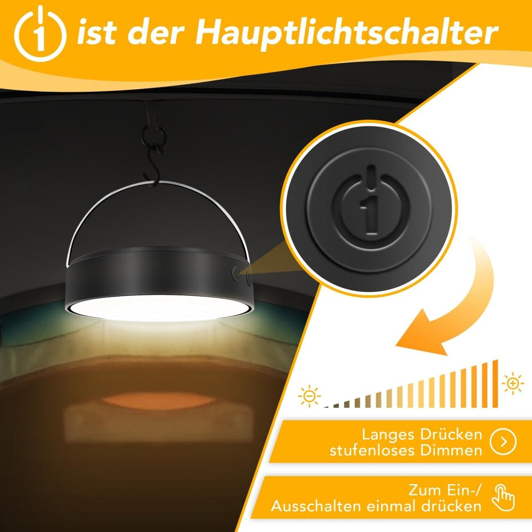 Lepwings Campinglampe Solar mit 5M 50 Led Lichterkette, Campinglaterne Tragbare mit 4000mAh Batterie