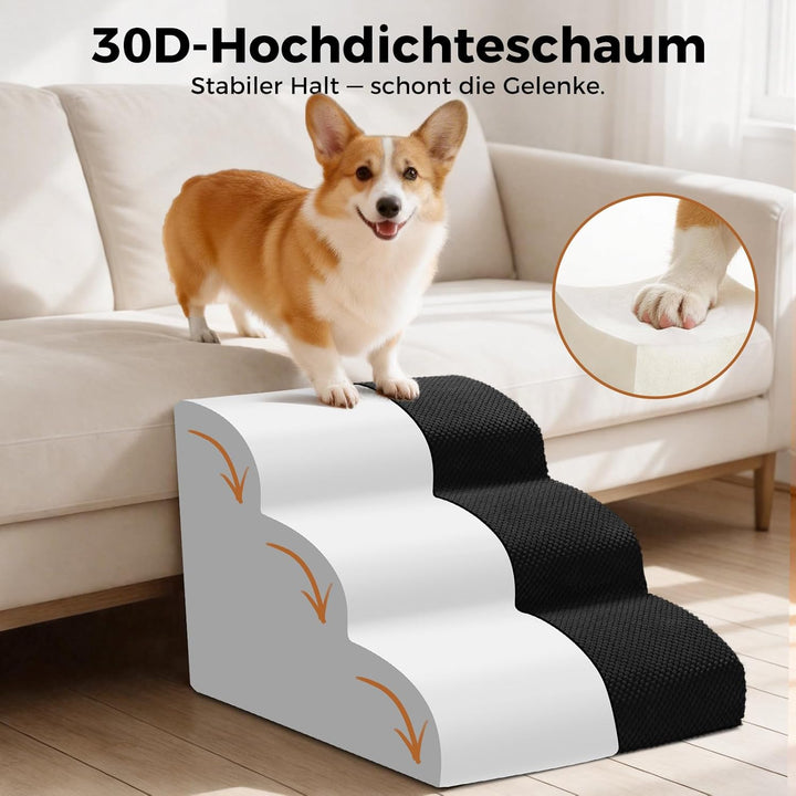 Hundetreppe für Kleine Hunde, Haustiertreppe 3 Stufen, Hochdichtem Schwamm Hundetreppen 40cm Hoch, H