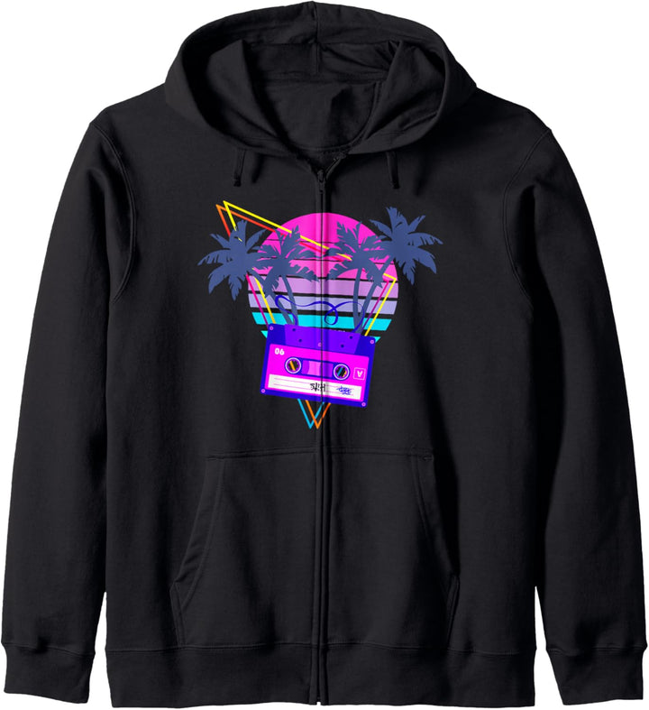 90s Vaporwave Sunset Kassettenband im Outrun Synthwave Stil Kapuzenjacke