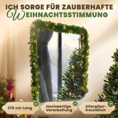 ArtiTree Weihnachtsgirlande - Naturgetreue Tannengirlande, 270cm Grün, Perfekt für Weihnachtsdeko In
