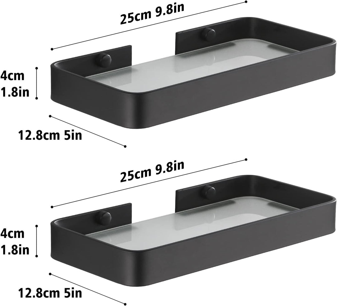 Duschablage Ohne Bohren, Aluminium Badezimmer Regal Selbstklebend Duschkorb Ablageregal mit Mattglas