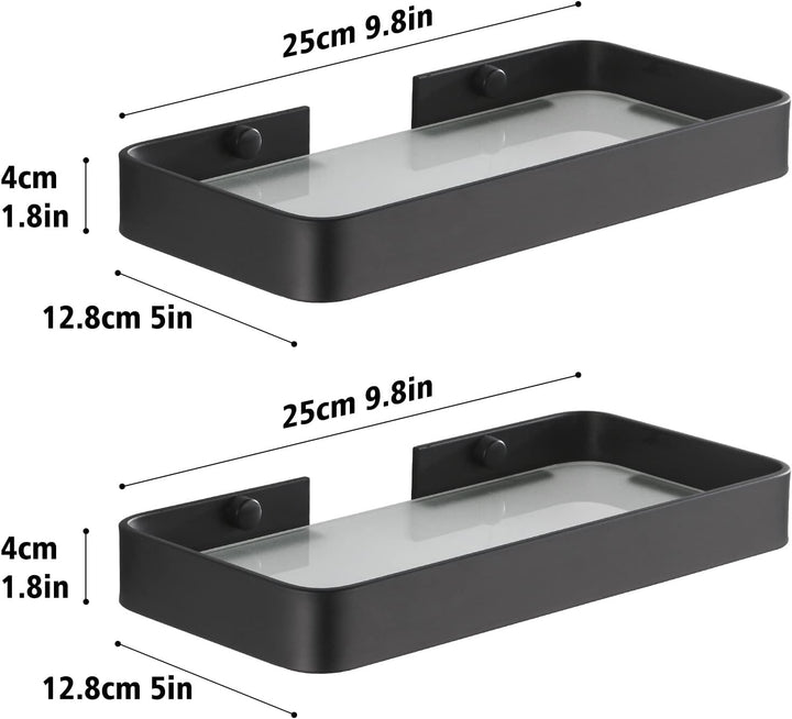 Duschablage Ohne Bohren, Aluminium Badezimmer Regal Selbstklebend Duschkorb Ablageregal mit Mattglas