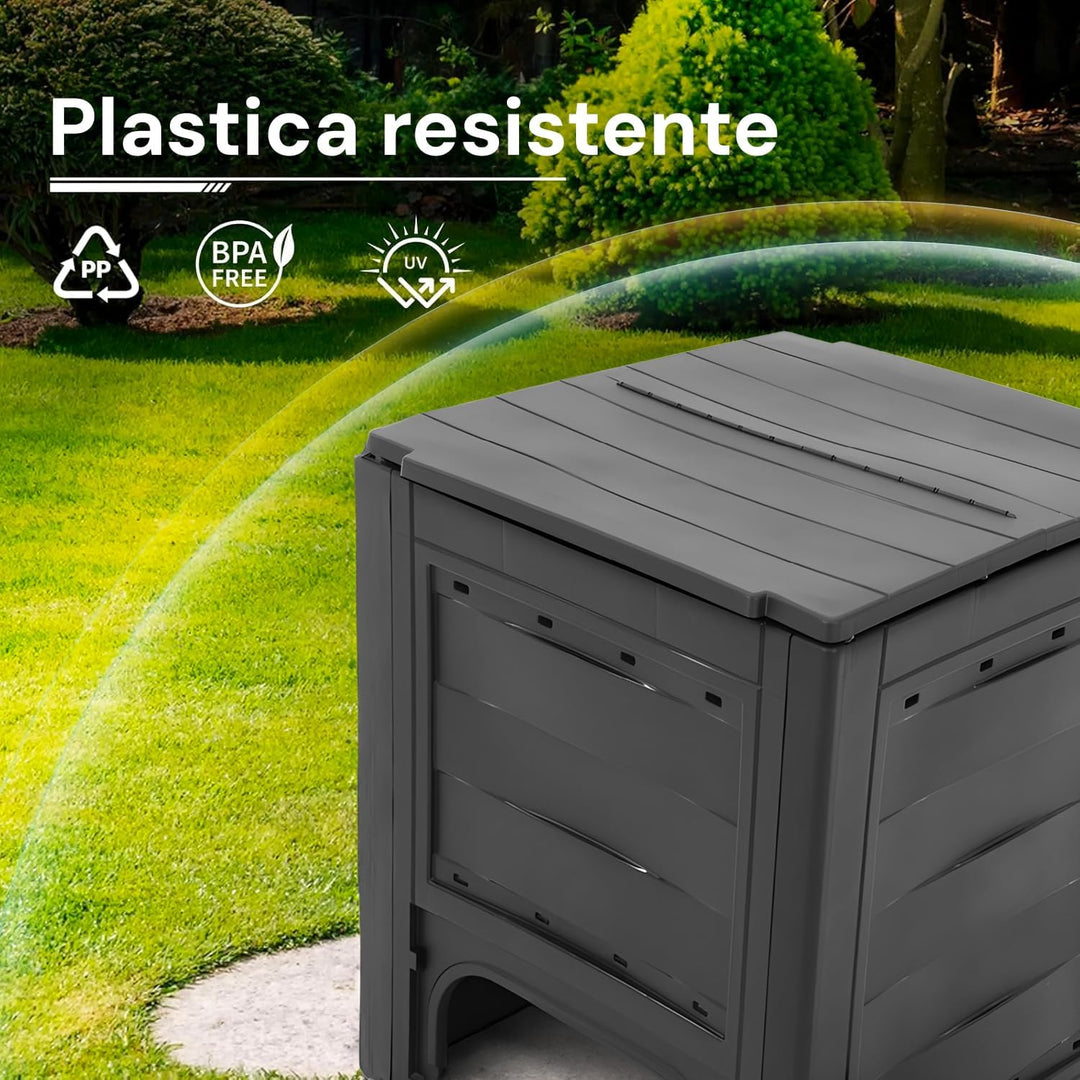 Avilia Komposter für den Garten, Kompostbehälter mit Frontzugang, Polypropylen, 260 l, 60 x 60 x 73