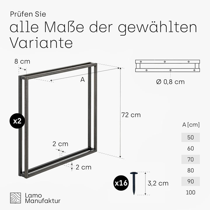 LAMO Manufaktur Tischbeine für Schreibtisch Esstisch, Frame, Vierkantprofil 20x20 mm, Tischgestell 5