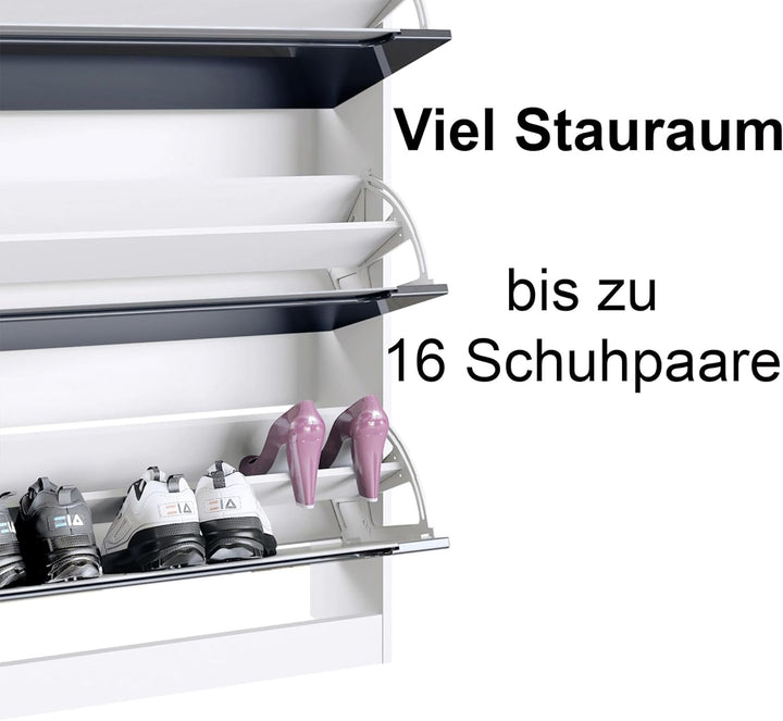 Schuhschrank Venezia Schmal mit 2 Klappen und 1 Schublade, Platzsparender Schuhkipper Flurschrank fü