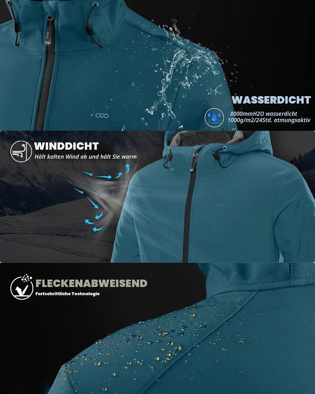 33,000ft Herren Softshell Jacke Outdoor Funktionsjacke Freizeitjacke Wasserdicht Windbreaker Regenja