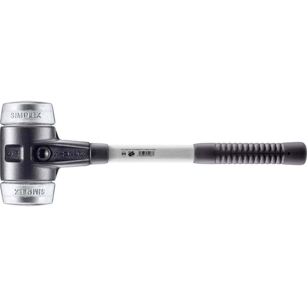 SIMPLEX-Schonhammer, Weichmetall; mit verstärktem Tempergussgehäuse und Fiberglasstiel | D=80 mm | 3