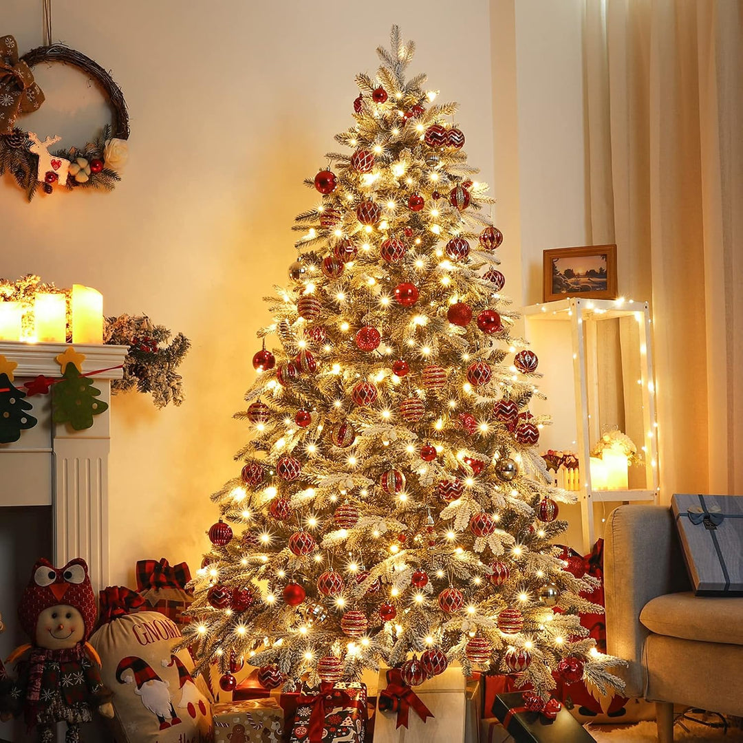 Yorbay Künstlicher Weihnachtsbaum mit Beleuchtung Weiss Schneeflocken LED Tannenbaum für Weihnachten