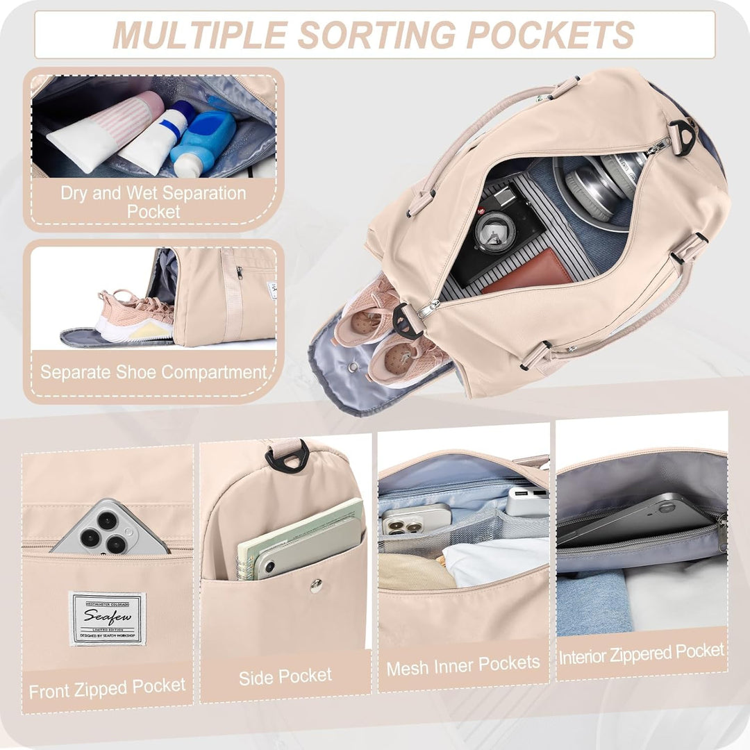 Sport Duffel Bag Damen,Handgepäck 45x36x20 für Ryanair Cabin Sporttasche mit Nassfach & Schuhfach Re