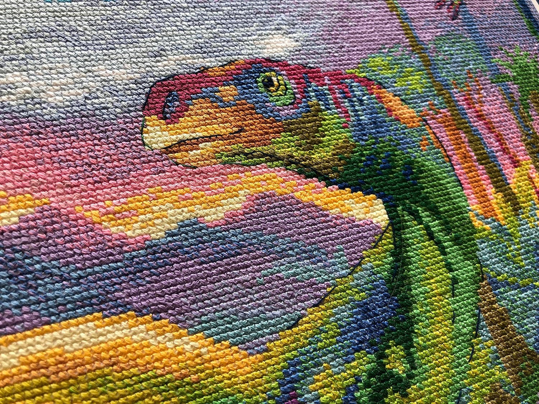 Riolis Kreuzstich Set Das Zeitalter der Dinosaurier, Zählmuster, 40x40cm