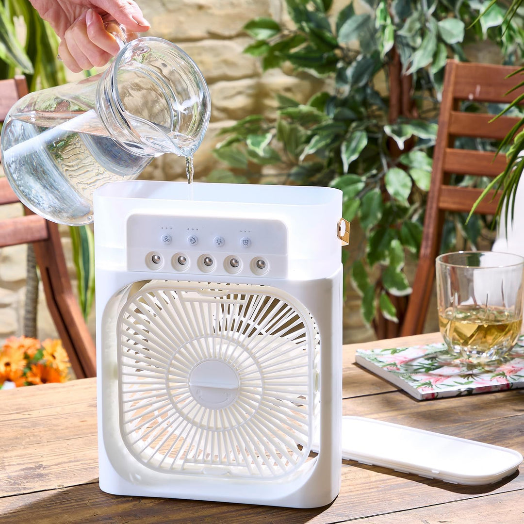3 Pagen® kabelloser Tischventilator mit Luftkühlung – 600ml Wassertank – LED-Beleuchtung – Timer &amp; 3