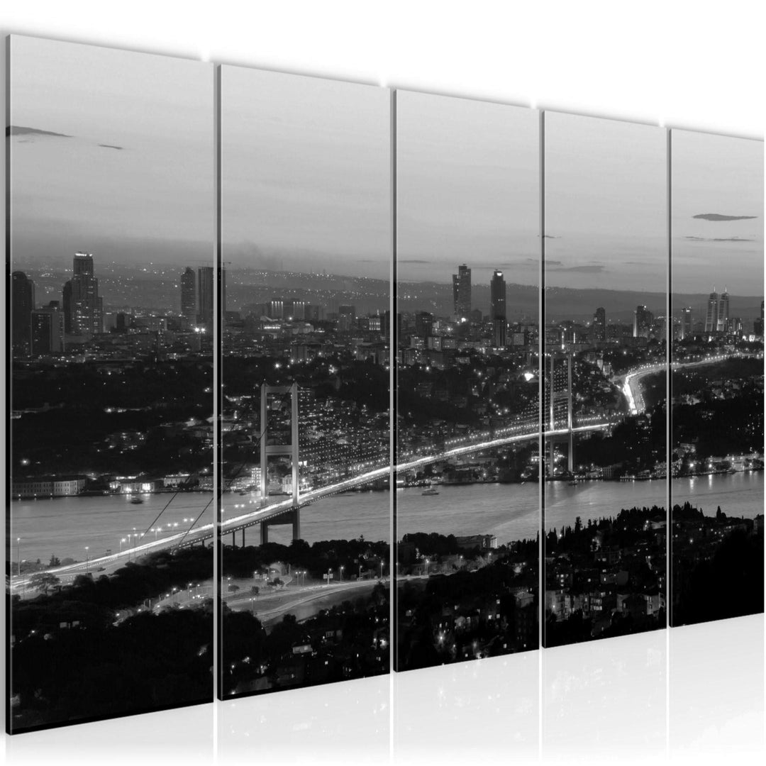 Runa Art Wandbild XXL Istanbul Türkei Wohnzimmer Schlafzimmer 200 x 80 cm Schwarz Weiss 5 Teilig - M