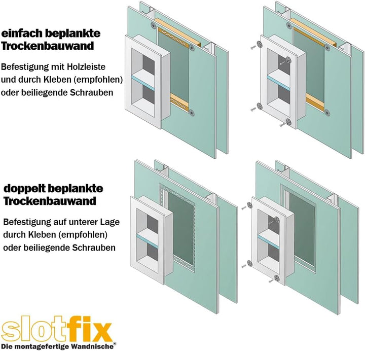 Wandnische + LED Beleuchtung Set - befliesbare Wandnische 30x30x10cm + LED-Kit | Duschablage beleuch