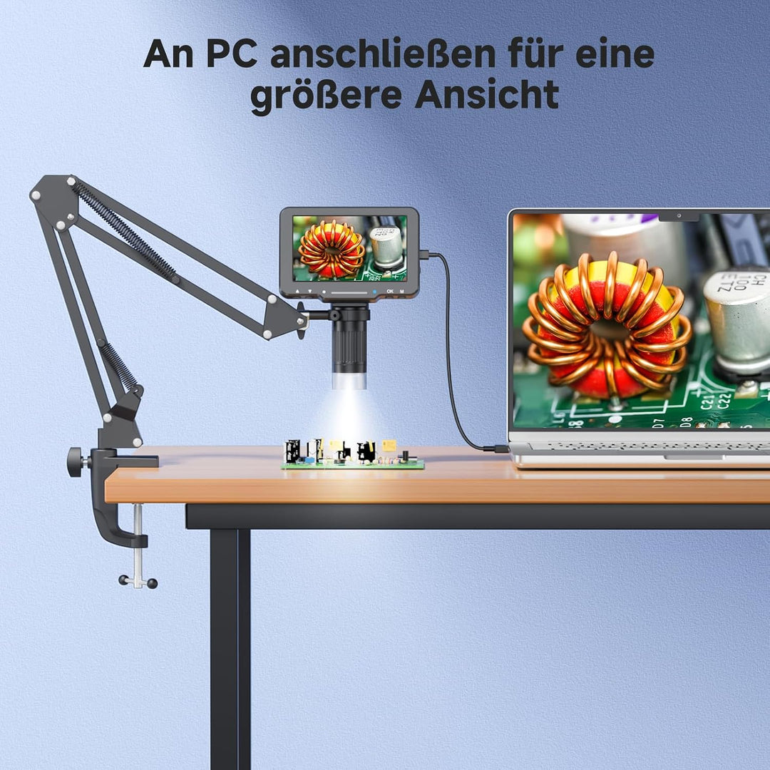 Leipan Digitales Mikroskop mit Flex Arm, 5" HD Display Bildschirm 5 Zoll, 5 Zoll