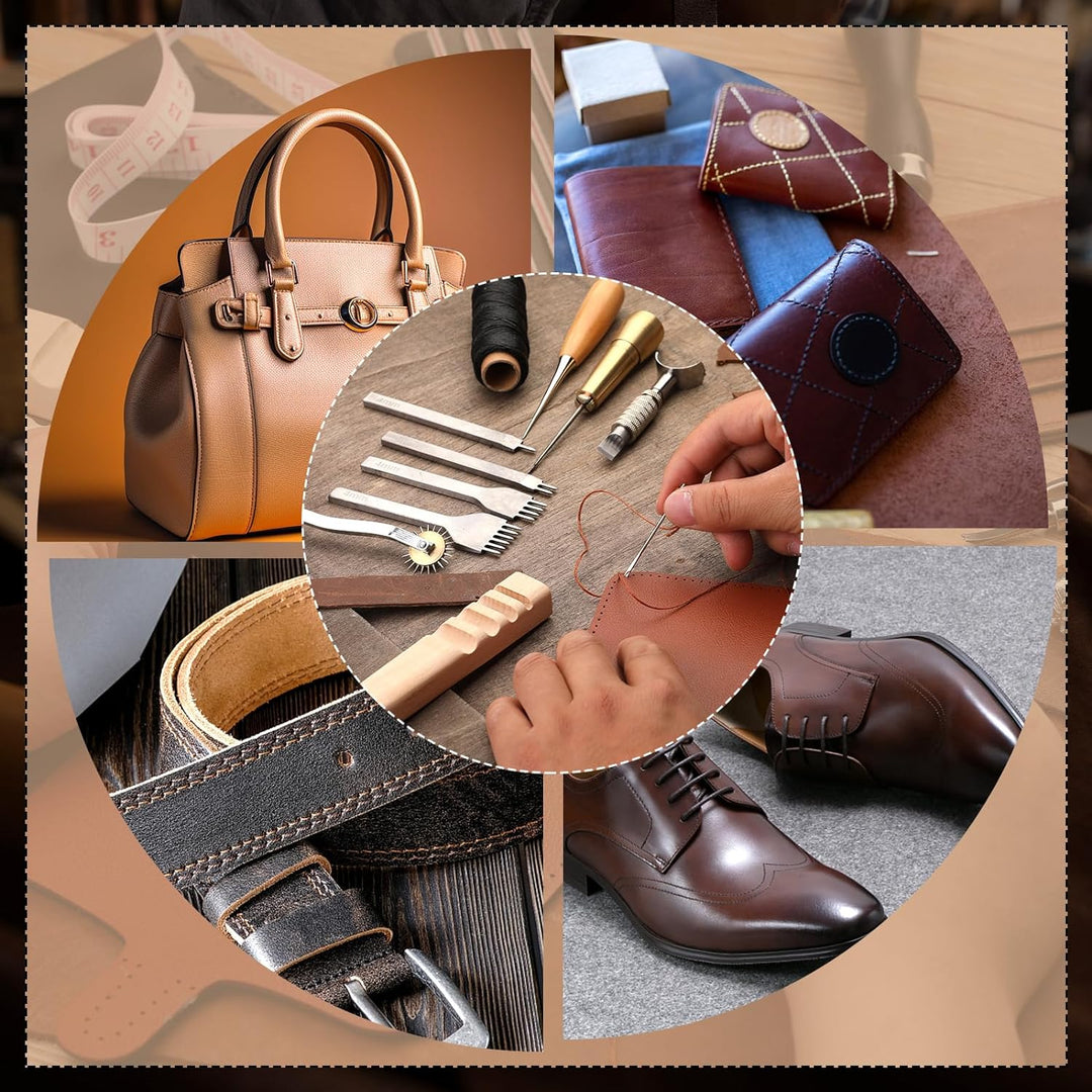 Ekalee 50 Stücke Leder Werkzeuge und Zubehör Set, Leder DIY Set, Leder Werkzeug Set mit Aufbewahrung