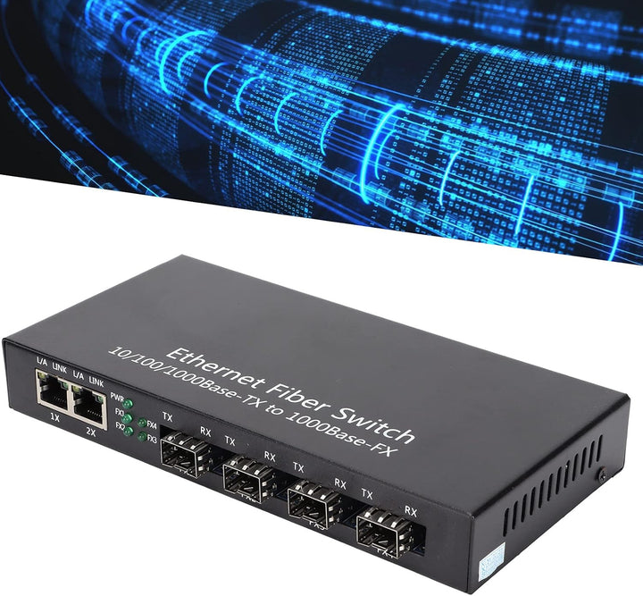 Dioche Glasfaser zu Ethernet Konverter, Ethernet Medienkonverter RJ45 10/100/1000M 4-Faser 2-Port Si