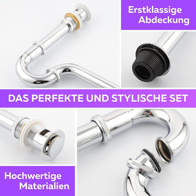 M. ROSENFELD Universal Siphon für Waschbecken (Extra Lang Röhre) 1 1/4 Zoll (32 mm) + Waschbecken Ab