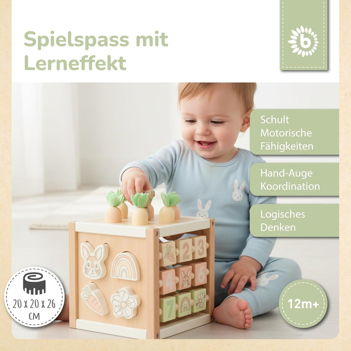 Bieco Motorikwürfel Hase Fine nachhaltiges Holz FSC® | Spielwürfel Baby | Motorikwürfel ab 1 Jahr Ac