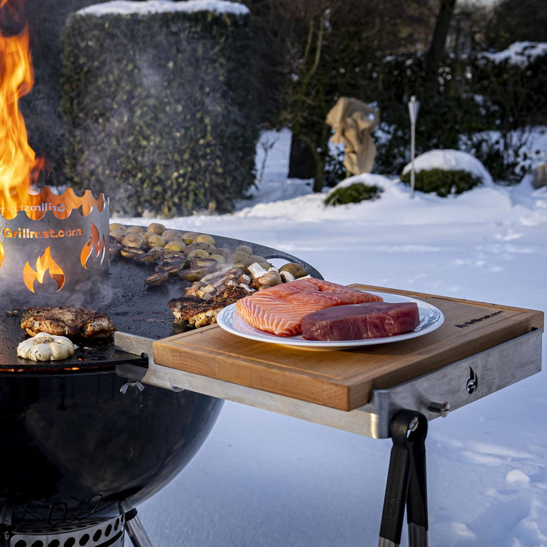 Grillrost.com Das Original Bretthalter für alle Feuerplatten mit 3-12mm Stärke | Buchenholz und Edel