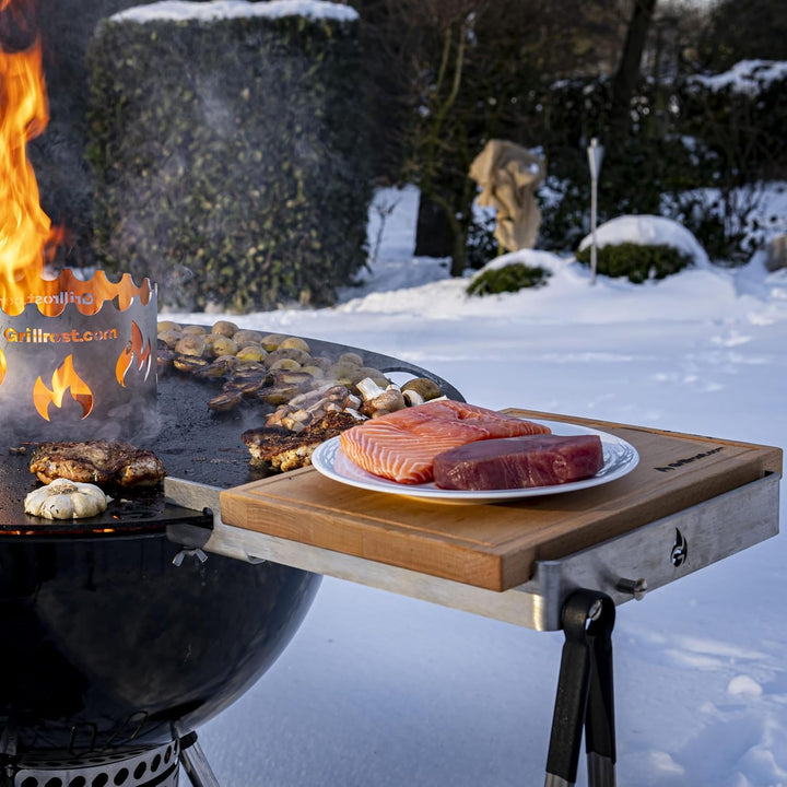 Grillrost.com Das Original Bretthalter für alle Feuerplatten mit 3-12mm Stärke | Buchenholz und Edel