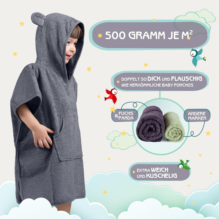 Fuchs&Panda® Badeponcho Kinder EXTRA warm, weich & kuschelig (100% Bambus) | Badeponcho Baby | Handt