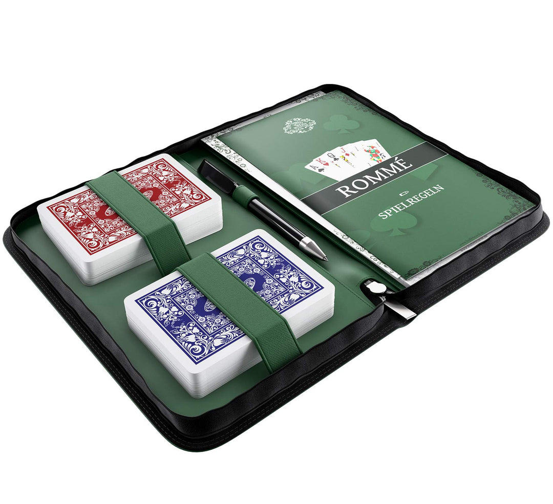 Bullets Playing Cards, Rommee Set, 2X Rommekartendeck in Kunstleder Etui mit Regelheft, Stift, Notiz