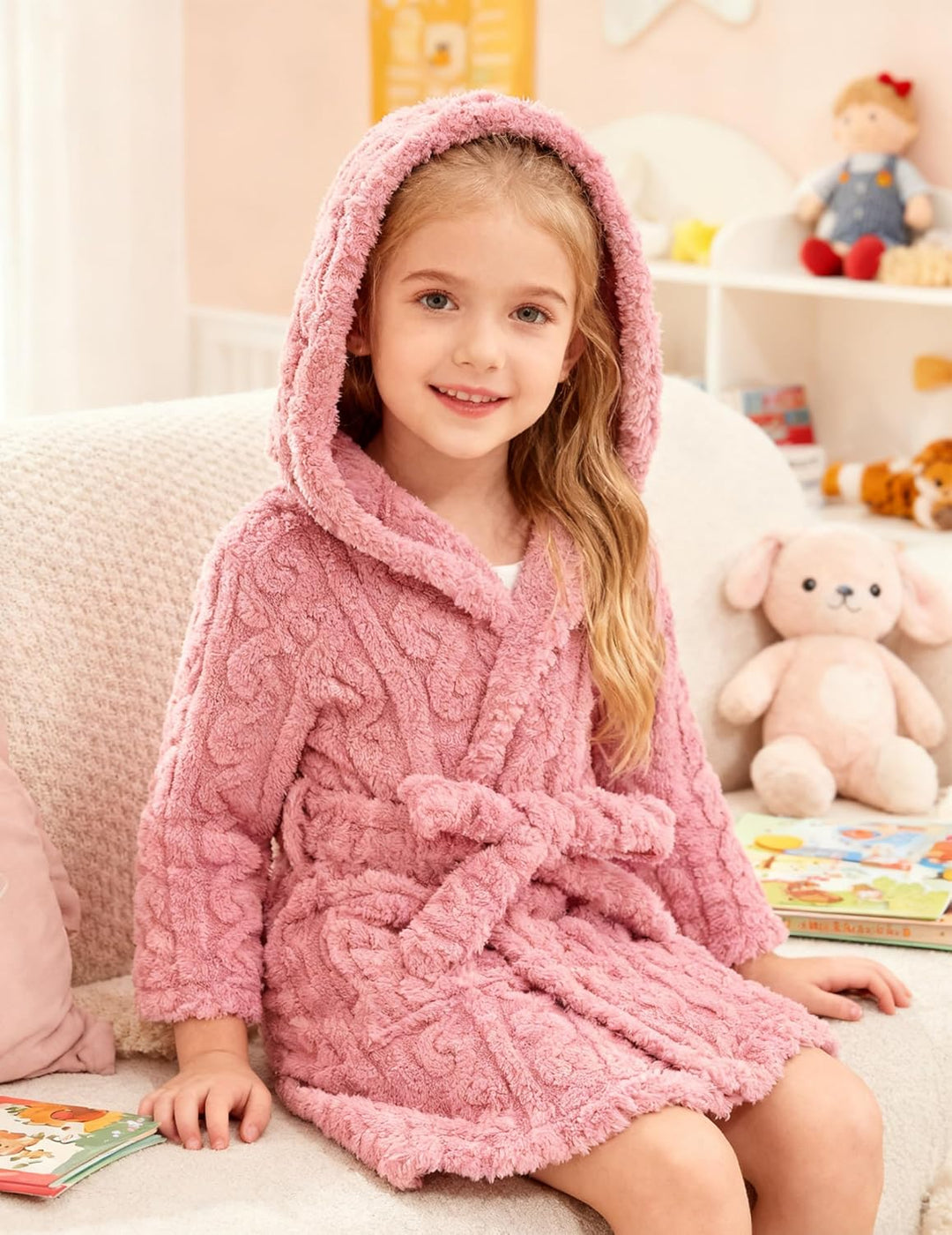 JiAmy Mädchen Bademantel Kapuzen Fleece Warmes Weiches Kinder Badekleid Fuzzy Frottee-Robe 4-14 Jahr