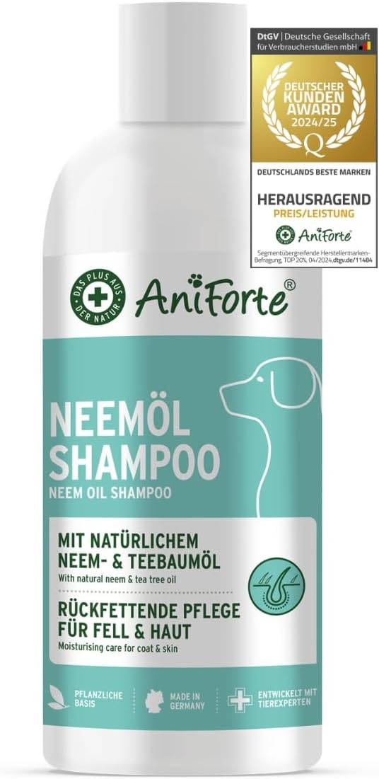 AniForte Neemöl Shampoo für Hunde 500ml - Hundeshampoo gegen Juckreiz, Milben, Flöhe, Zecken, Hautfr