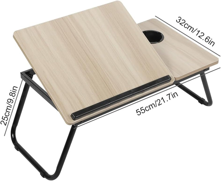Laptop-Betttisch, Laptop-Tablett mit verstellbarem Winkel, mit klappbaren Beinen und Tassenschlitz,