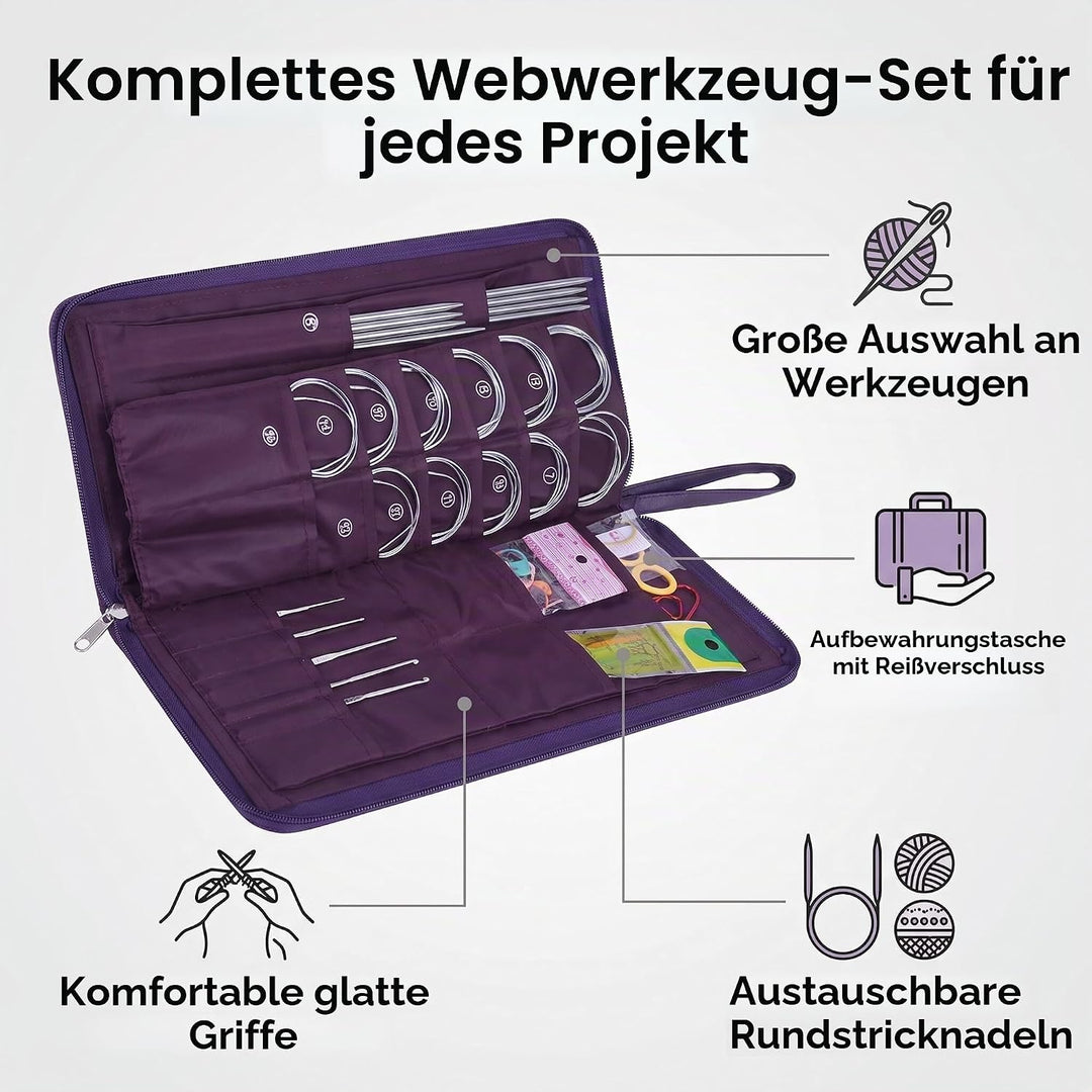 Rundstricknadeln Set, Edelstahl Stricknadeln langen und kurz Häkelnadel Set mit Strickzubehör Austau