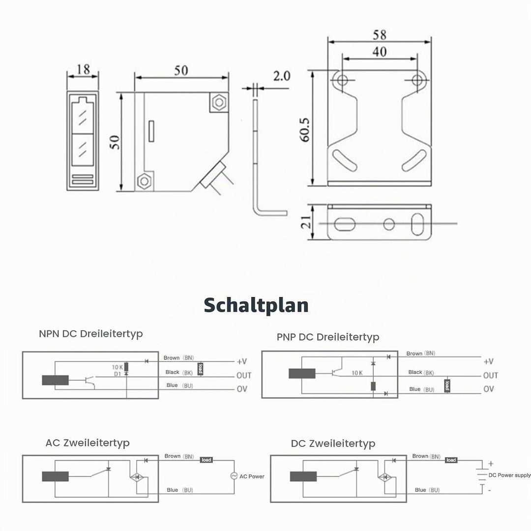 DEWIN Reflexions Lichtschranke, Reflexlichtschranke Photoelektrischer Induktionsschalter E3JK-R4M1 S