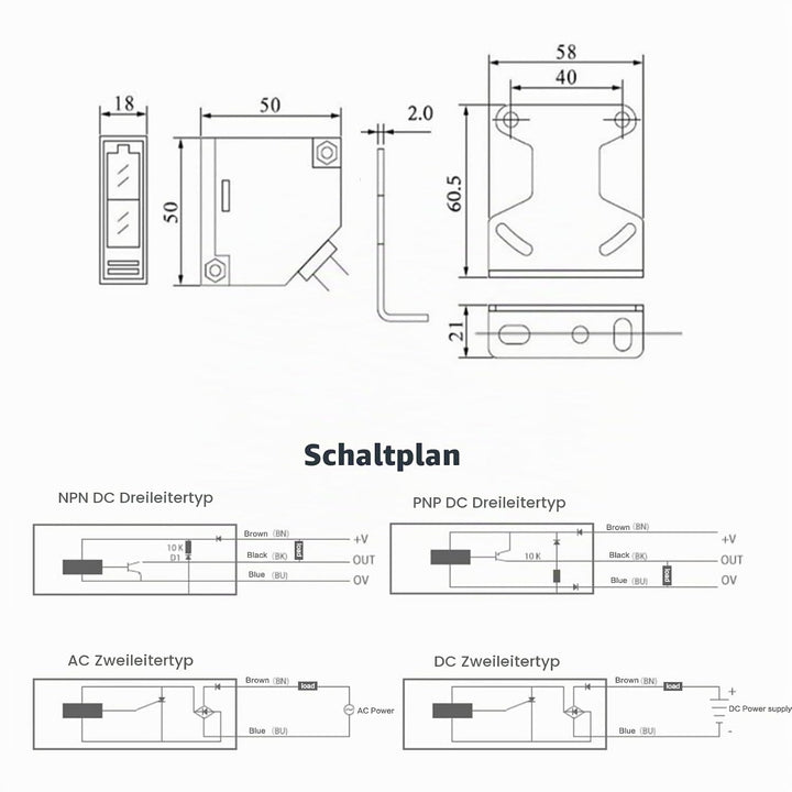 DEWIN Reflexions Lichtschranke, Reflexlichtschranke Photoelektrischer Induktionsschalter E3JK-R4M1 S