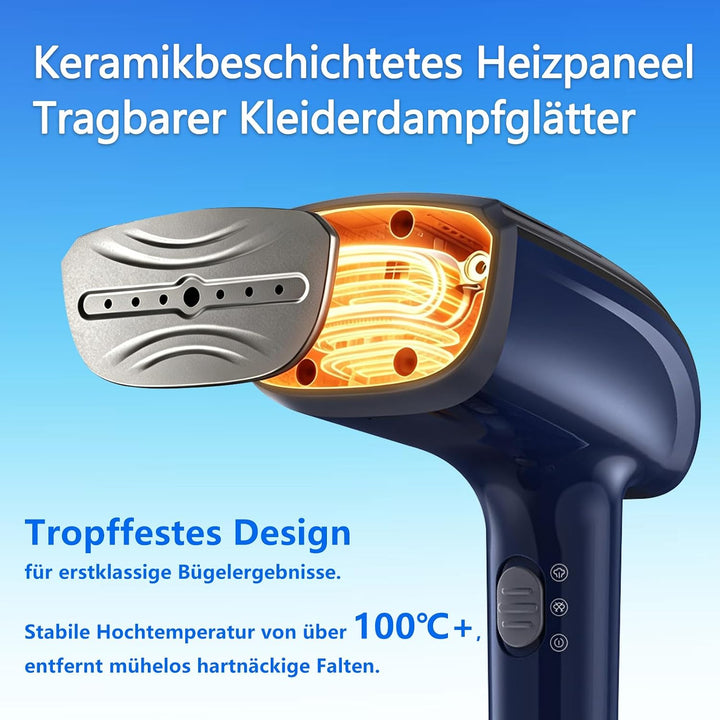 1800W Tragbarer Dampfglätter für Kleidung, 20-Sekunden Aufheizzeit | 2-in-1 Bügeleisen &amp; Faltenentfe