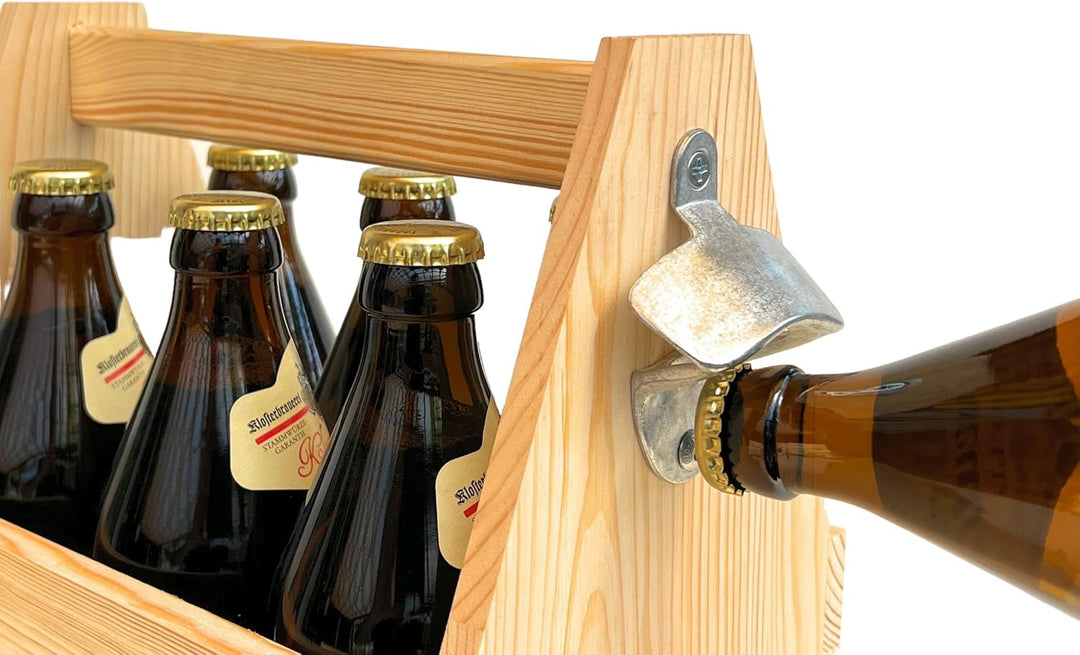 DanDiBo Flaschenträger 6 Flaschen Holz Bierträger mit Flaschenöffner 93945 Männerhandtasche