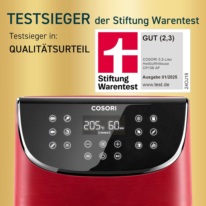 COSORI Heissluftfritteuse 5,5L XXL Rot Friteuse Heissluft Fritteusen Air Fryer mit Digitalem LED-Tou