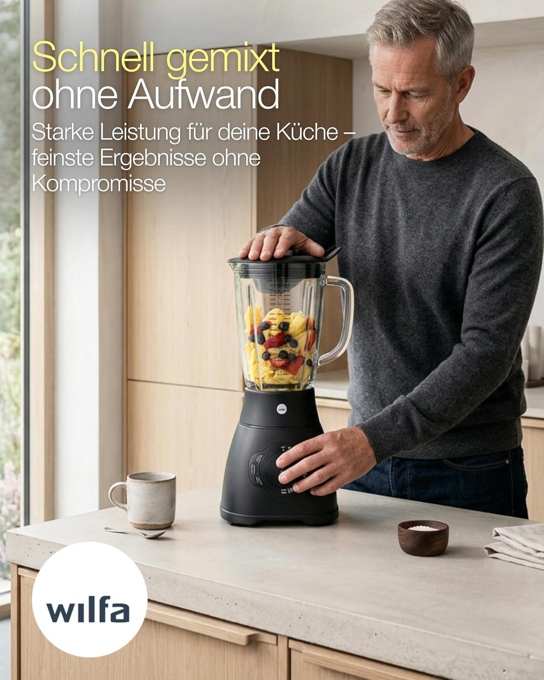 Wilfa XPLODE AUTO Standmixer - 1,8l Borosilikat-Glaskrug inkl. Mess-Skala - 1.500 Watt - 3 Programme