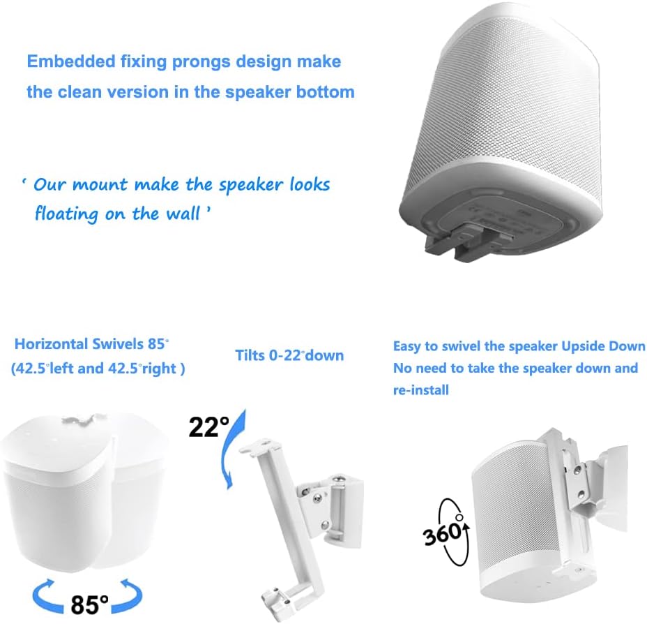 EMAQUIN Wandhalterung für SONOS One/SONOS One SL/SONOS Play 1 Speaker(Drehbar und neigbar,kompatibel