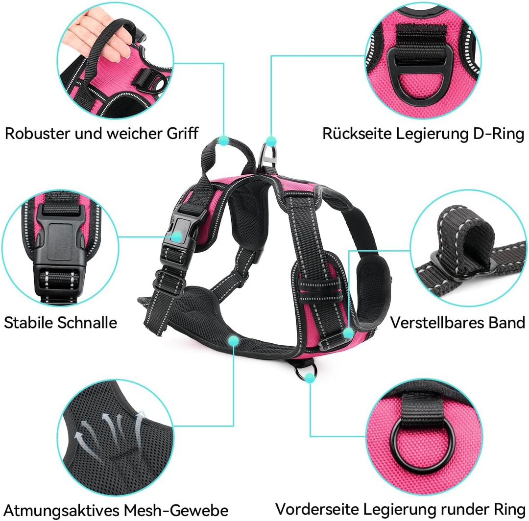 Joytale Anti-Zug Hundegeschirr für grosse Hunde, Rosa, L | Perfekter Sitz, gepolstert &amp; reflektieren