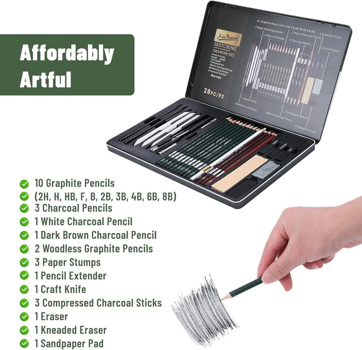 Skizzen Zeichen Bleistift Set, Zeichenset,Zeichenstifte Professionell Zeichenset Malset mit Graphits