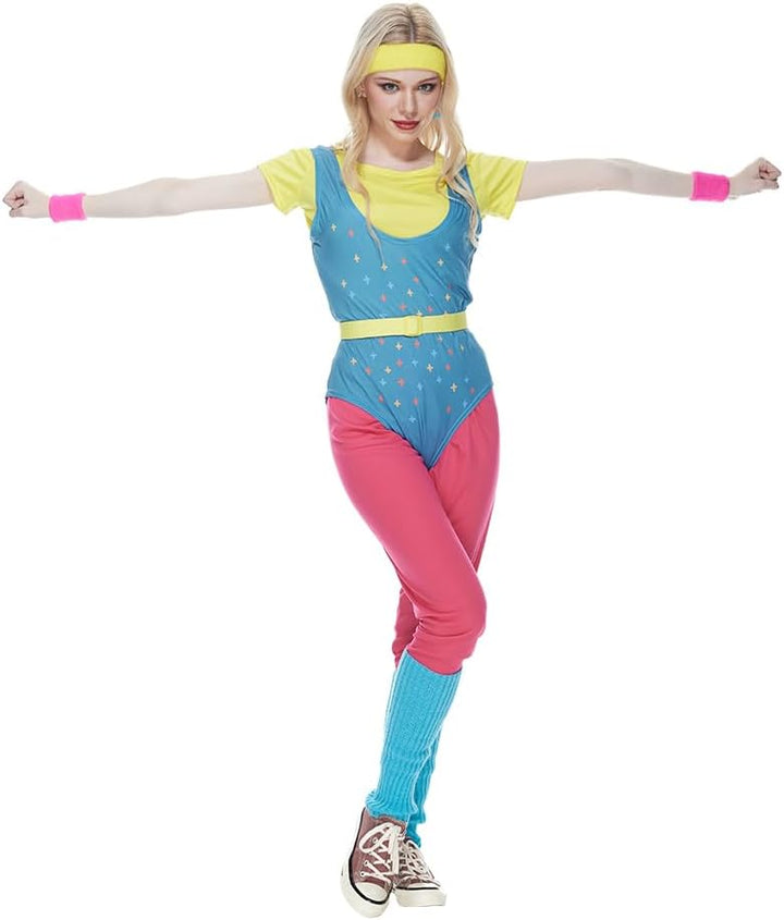 EraSpooky Damen Retro 80er Jahre Aerobic Outfit,Sportbekleidung,Sportler Outfit,Halloween Cosplay S