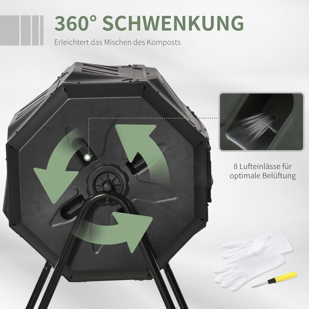 Outsunny Komposter 160L, 71 x 64 x 96cm Drehbarer Schnellkomposter aus Kunststoff, Thermokomposter m
