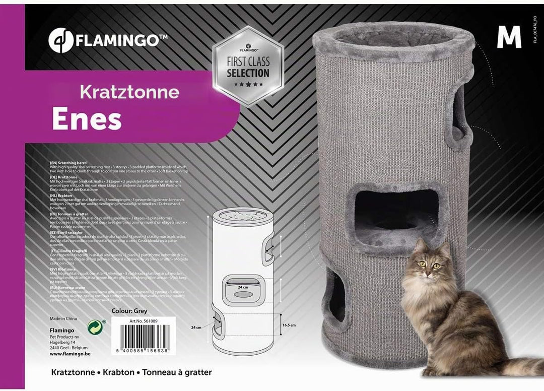 kratztonne für Katzen – Flamingo Enes M – 90 cm – Ø 42 cm – Sisal & Plüsch – 3 Etagen Grau 90 cm – Ø