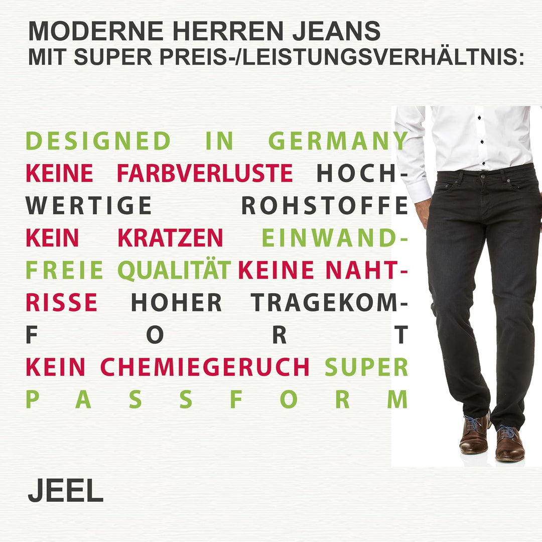 JEEL Herren-Jeans - Regular-Fit Straight-Cut - Stretch - Jeans-Hose Basic Washed 29W / 32L 06-schwar