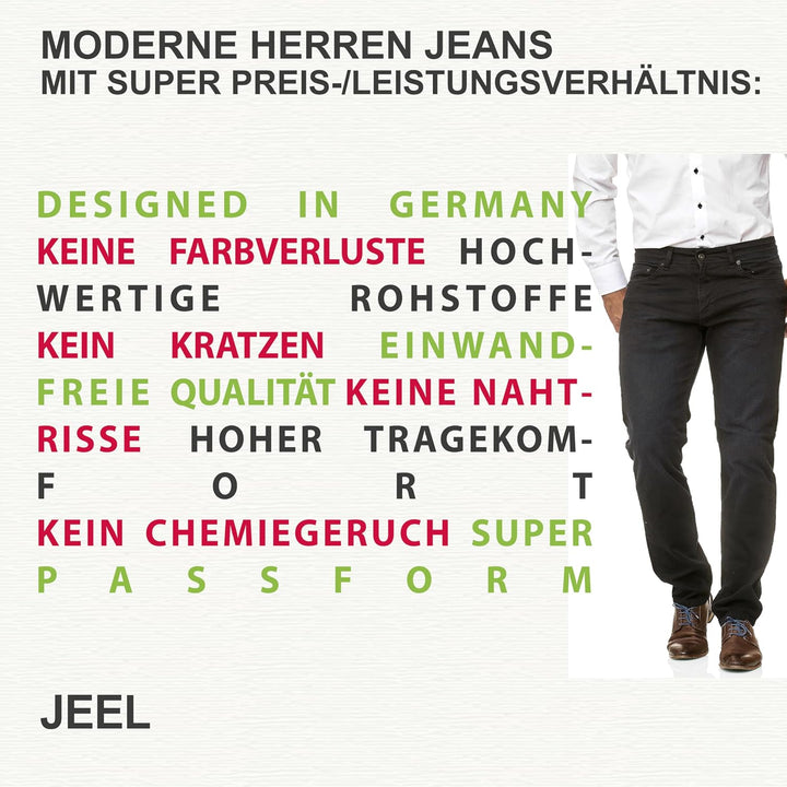 JEEL Herren-Jeans - Regular-Fit Straight-Cut - Stretch - Jeans-Hose Basic Washed 29W / 32L 06-schwar