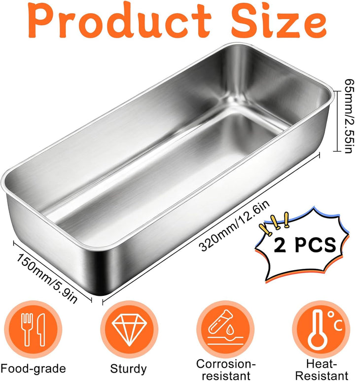 2 Stück Kastenform Kuchen Backform Rechteckig Brotbackform Edelstahl 32 x 15 x 6.5cm - 3,2L für Kuch